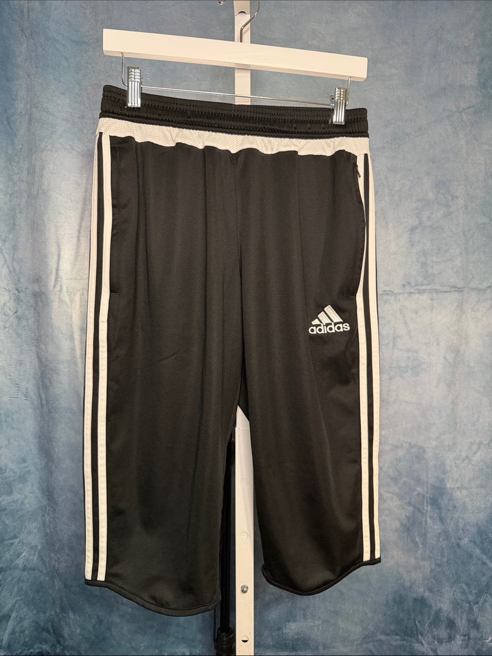 adidas Black Athletic Shorts with White Stripes Size Medium